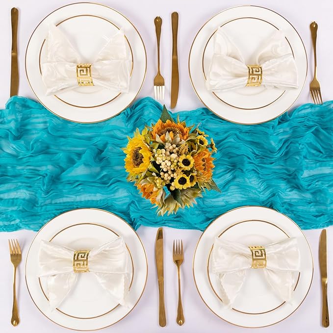 Blue Cheesecloth Table Runner 10FT Boho Rustic Sheer Cheese Cloth Runners 120 Inch Gauze Table Decorations for Bridal Shower Birthday Party Summer Home Decor