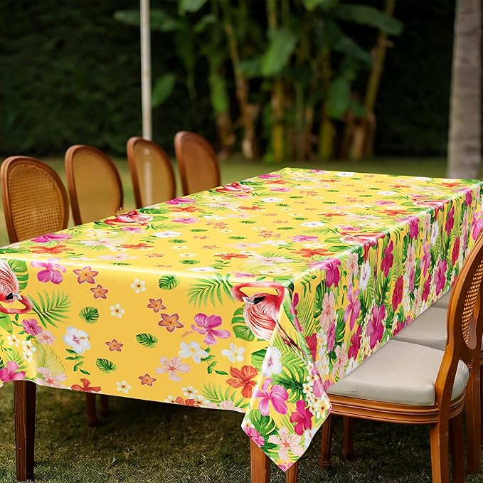 QZYL 6 PCS Luau Tablecloths, 54 x 108 Inches Hawaiian Table Cloths, Disposable Luau Party Supplies Tropical Decorations with Flamingo Palm Leaves, Aloha Party Decorations Summer Decor for Tiki Bar