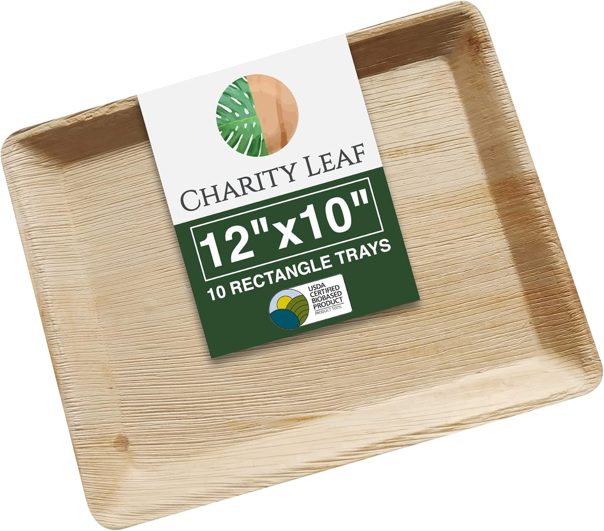Charity Leaf Disposable Palm Leaf 13" x 9" Trays (10 pieces) Bamboo Like Serving Platters, Disposable Boards, Eco-Friendly Dinnerware For Weddings