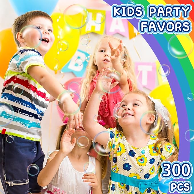 300 Piece Mini Bubble Wands in 10 Colors, Party Favors Bulk for Kids, Themed Birthday, Carnival, Wedding, Classroom Prizes, Summer Outdoor Gifts for Boys Girls, Ideal Goodies Bags Stuffer