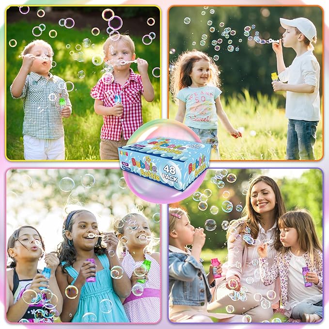 IJIGU Bubble Bottles 48 Pack (2oz), Bubbles for Kids, Bubble Solution with Bulk Wands in 6 Colors as Party Favors for Toddlers 1-3, Summer Outdoor Toy Gift for Boys & Girls