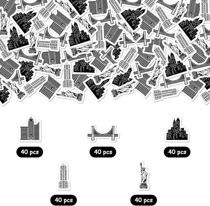 200 Pcs Black New York Cityscape Theme Confetti, Skyscraper Table Scatter Confetti Decorations, Night Scene Table Paper Decor for Baby Shower Birthday Wedding DIY Crafting Supplies