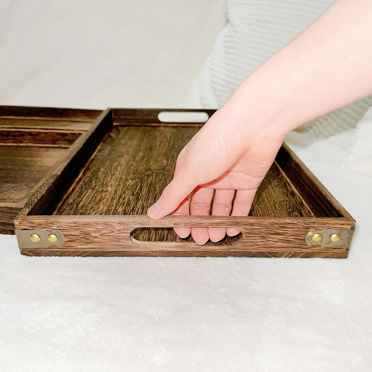 Rustic Wooden Serving Trays with Handle, Serving Platters, Charcuterie Board Set of 3 Nesting Food Trays for Serving Food