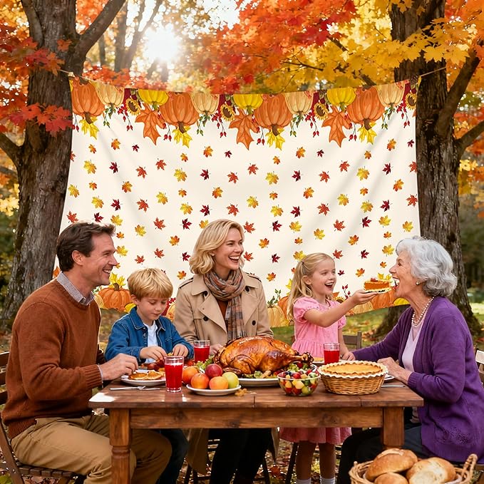 Fall Thanksgiving Plastic Tablecloths - 2 Pack Autumn Themed Pumpkins and Maple Leaves, 54" x 108" Disposable Tablecloths for Fall Thanksgiving Harvest Party Decorations