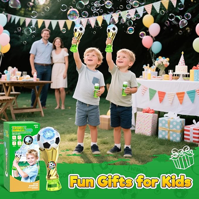 Bubble Machine - Bubble Wand for Kids Ages 3+, Light up Bubble Wand with 2 Bubble Solutions, Soccer Bubble Blower for Toddlers, Outdoor Bubble Toys for Boys, Birthday Gifts for Boys & Girls