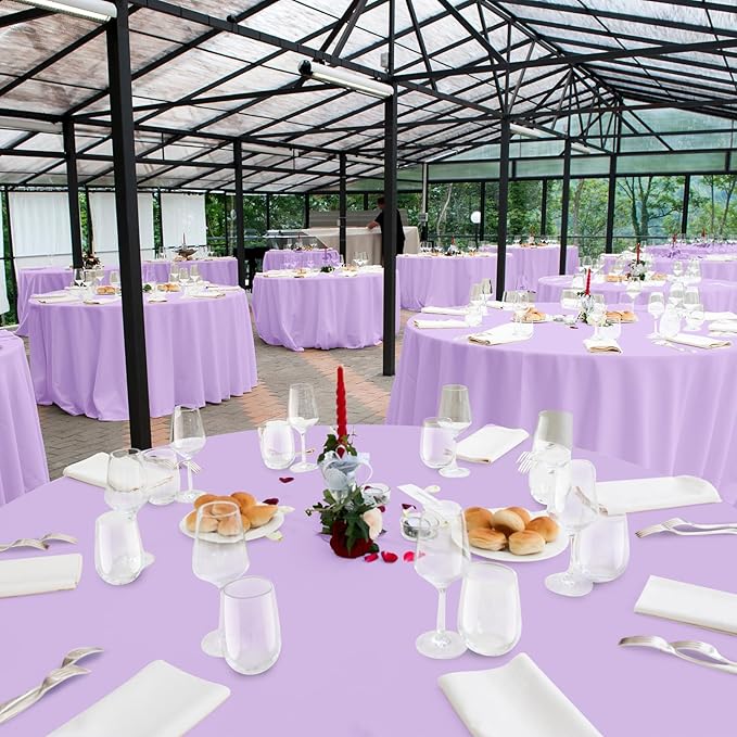 Ragnhild 16 Pack Lavender Plastic Tablecloths for Round Tables, Premium Decorative Light Purple Disposable Table Cloths for Parties, Round Party Table Cover for Birthday Wedding Baby Shower, 84 Inch