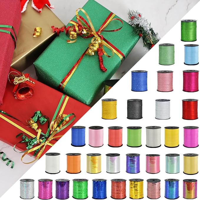 BEISHIDA 500 Yards Purple Crimped Curling Ribbon Shiny Metallic Balloon String Roll Gift Wrapping Ribbon for Halloween Birthday Party Decorations