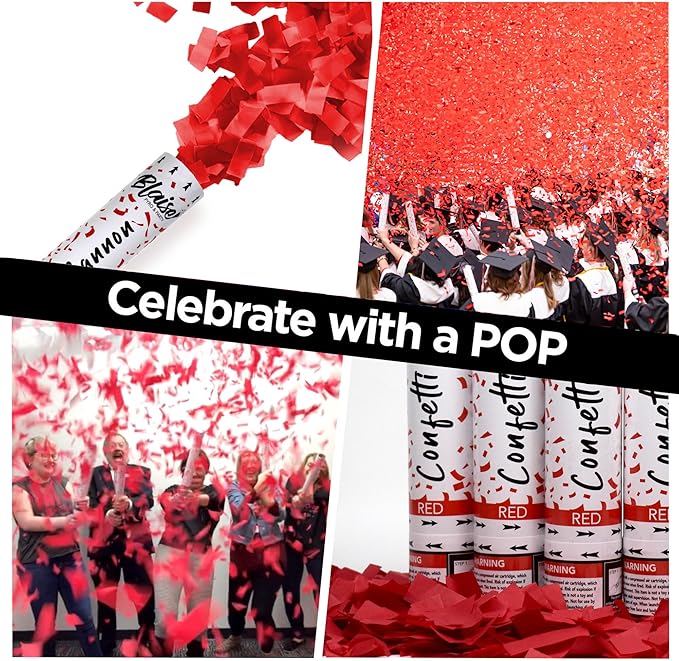 Blaise Pyro & Party Red Confetti Poppers - Easy to Use Paper Confetti Poppers for Weddings, Birthdays, Anniversaries & More - Colorful Confetti Cannon for Memorable Photos - 6 Pack, 12 Inch
