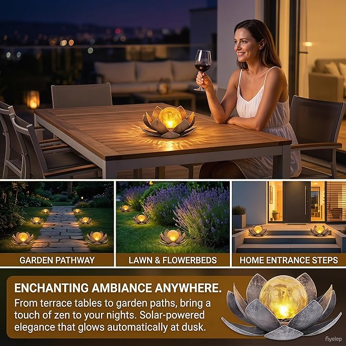 Solar Lanterns Outdoor Waterproof, Waterproof LED Metal Garden Decors for Patio, Yard, Lawn, Balcony, Outdoor Table, Ground