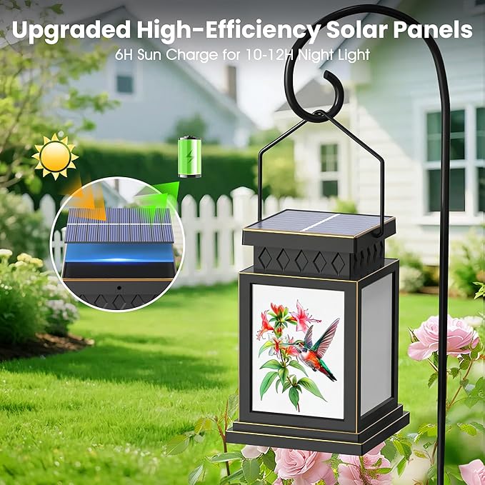 2 Pack Farmhouse Solar Lanterns ,Flame Glass Solar Lanterns ,Outdoor Waterproof Upgraded Solar and 2 AA Batteries Powered, for Mantelpiece,Outside Porch, Patio and Indoor Tables.
