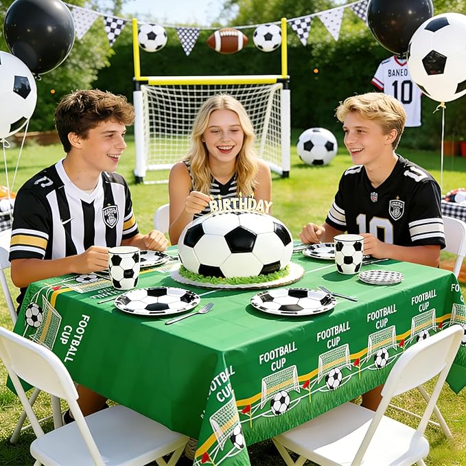 2Pcs Soccer Tablecloths, Soccer Party Decorations 54 x 108 inches Disposable Plastic Tablecloths for Sports Party Soccer Birthday Party Decorations