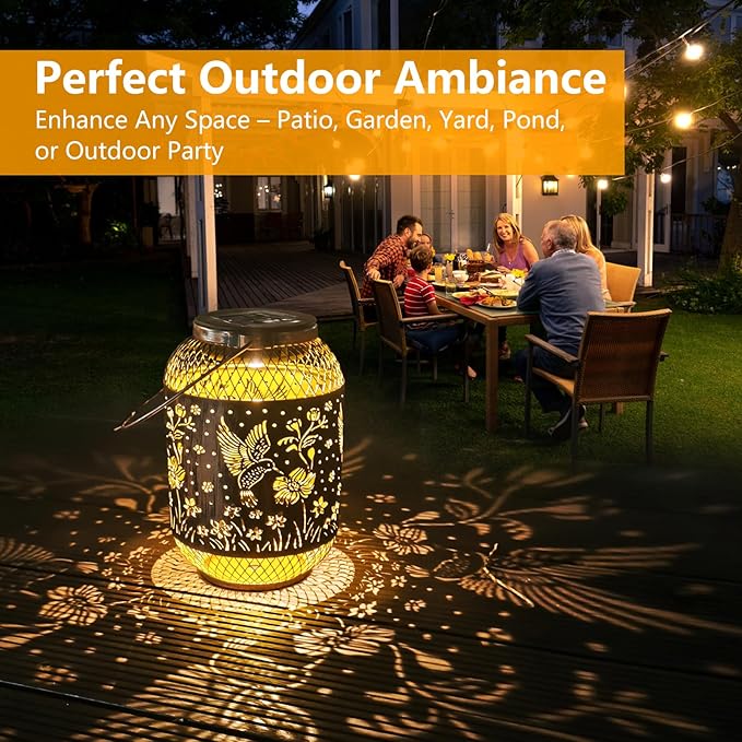 HUMIIEYE Solar Lantern Outdoor Hummingbird Garden Decor, IP65 Waterproof Hanging Solar Powered Lights Birthdays Gifts for Women Mom, Metal Decorative Light for Patio Yard Lawn Porch Backyard Christmas