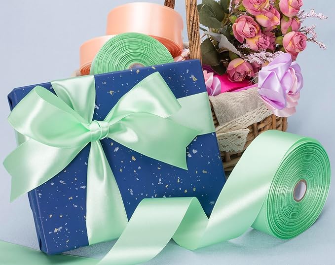 YASEO 1 1/2 Inch Mint Green Solid Satin Ribbon, 50 Yards Craft Fabric Ribbon for Gift Wrapping Floral Bouquets Wedding Party Decoration
