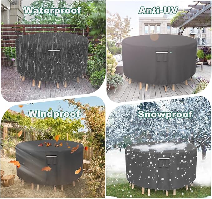 Round Patio Furniture Covers, 500D Heavy Duty Waterproof UV Resistant Cover for Round Outdoor Dining Table & Chairs,72" Dia x 28" H -Black