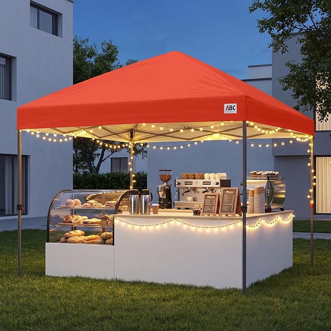 ABCCANOPY 8x8 Pop Up Canopy Tent, Easy Setup Instant Shelter with Wheeled Bag, Heavy Duty Outdoor Canopy for Beach, Market, Backyard, UV Protection, Outdoor Weather Protection (Reddish Orange, 8x8)