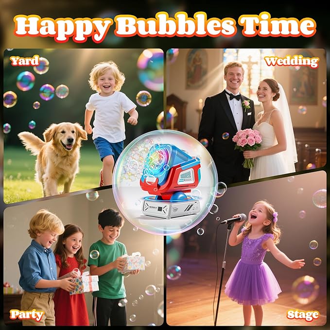Belemar Upgraded Bubble Machine with Remote Control, Automatic Rotation & RGB Lights, 1800mAh Rechargeable Battery, Type-C Charge, Bubble Maker for Kids, Weddings, Birthday Parties, Outdoor Activities
