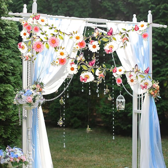 BLMHTWO 2PCS Flower Banner, Wildflower Garland for Enchanted Garden Theme Reusable Floral Banner Waterproof Garden Party Decorations for Wedding Backdrop Birthday Tea Supplies