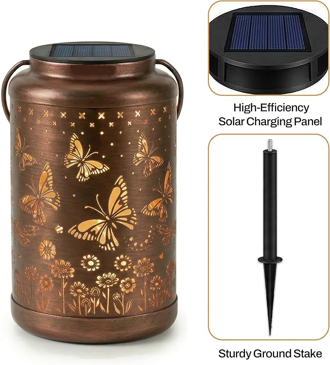 Butterfly Solar Lanterns Outdoor Waterproof,Birthday Gifts for Women Mom Grandma,Decorative Hanging Garden Decor for Yard, Patio, Backyard, Porch
