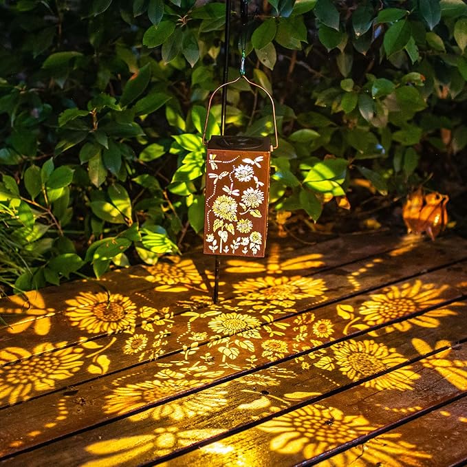 2pack Solar Lanterns Outdoor Waterproof Hanging Dragonfly Lantern Metal LED Sunflower Light Decorative Yard,Patio,Lawn,Pathway, Garden,Birthday,Christmas Gifts for Mom Grandma Women