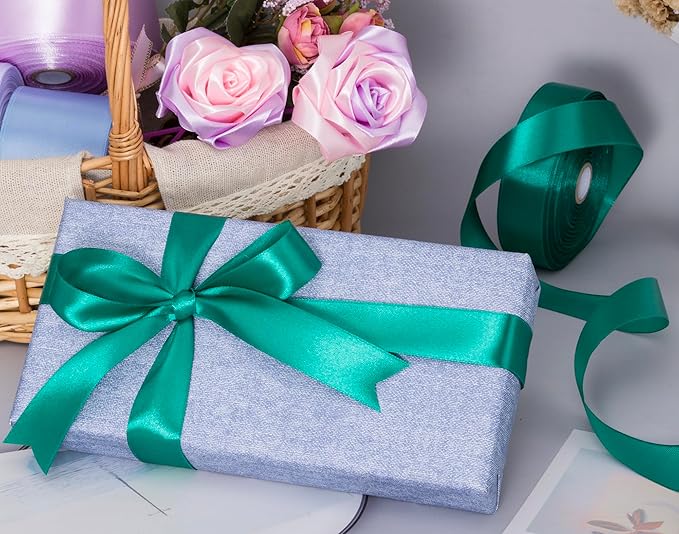YASEO 1 Inch Teal Solid Satin Ribbon, 50 Yards Craft Fabric Ribbon for Gift Wrapping Floral Bouquets Wedding Party Decoration
