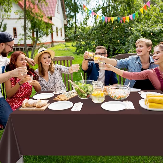 16 Pack Brown Plastic Tablecloth for Rectangle Tables, Premium Decorative Brown Disposable Table Cloths for Parties, Bulk Rectangle Party Table Cover for Birthday, Wedding, Anniversary, 54 x 108 Inch