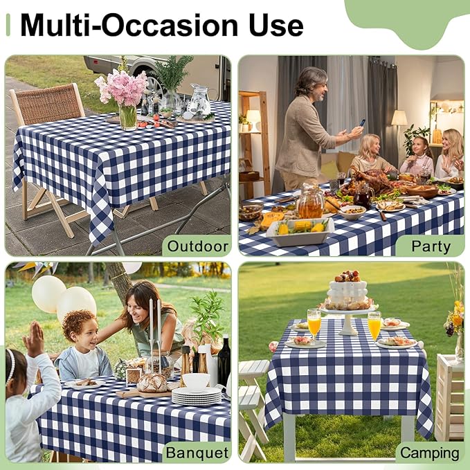 Smiry 10 Pack Navy Gingham Disposable Tablecloths - 54" x 108" Heavy Duty Plastic Table Cloth, Waterproof Buffalo Plaid Table Covers for Picnic, Banquets, Outdoor Parties