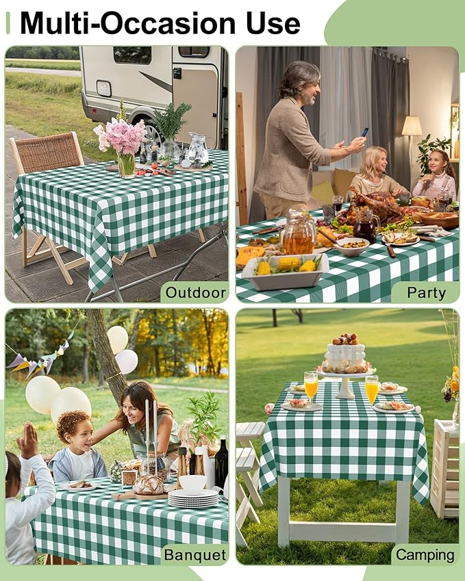 Smiry 20 Packs Gingham Disposable Table Cloth, 54 x 108 Inch Waterproof Plastic Tablecloth, Rectangle Hunter Green and White Checkered Table Covers for Picnic, Birthday, Party