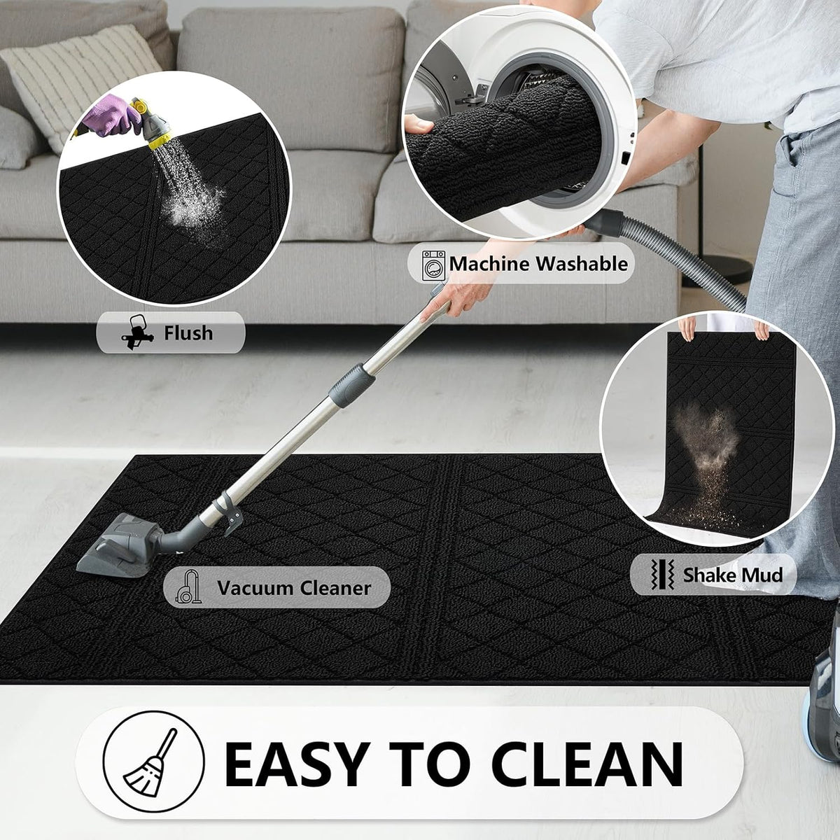 REFETONE Indoor Doormat, Front Back Door Mat 32"x40" Absorbent Rubber Backing Non Slip Door Mats, Low-Profile Resist Dirt Entrance Rugs, Machine Washable Door Rug Inside Floor Mat for Entryway, Black