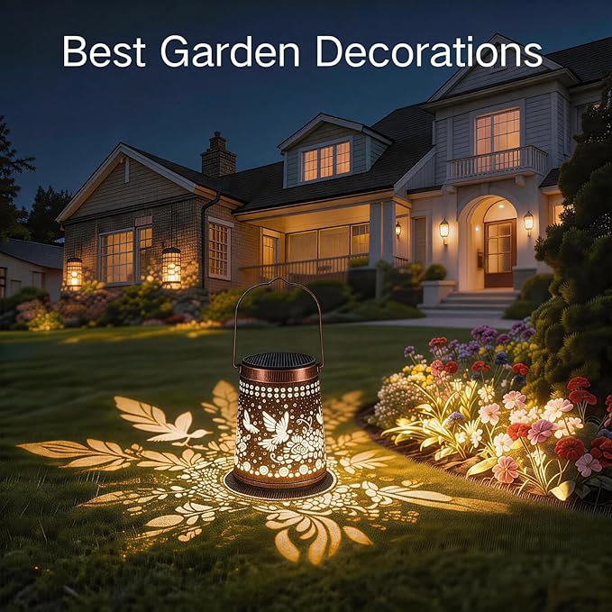 2 Pack Solar Lanterns Outdoor Waterproof Birthday Gifts for Women Mom Grandma, Hollowed-Out Metal Sunflower Hanging Solar Lantern Lights Outdoor Decor, 2 Modes Lights Decor for Yard, Patio