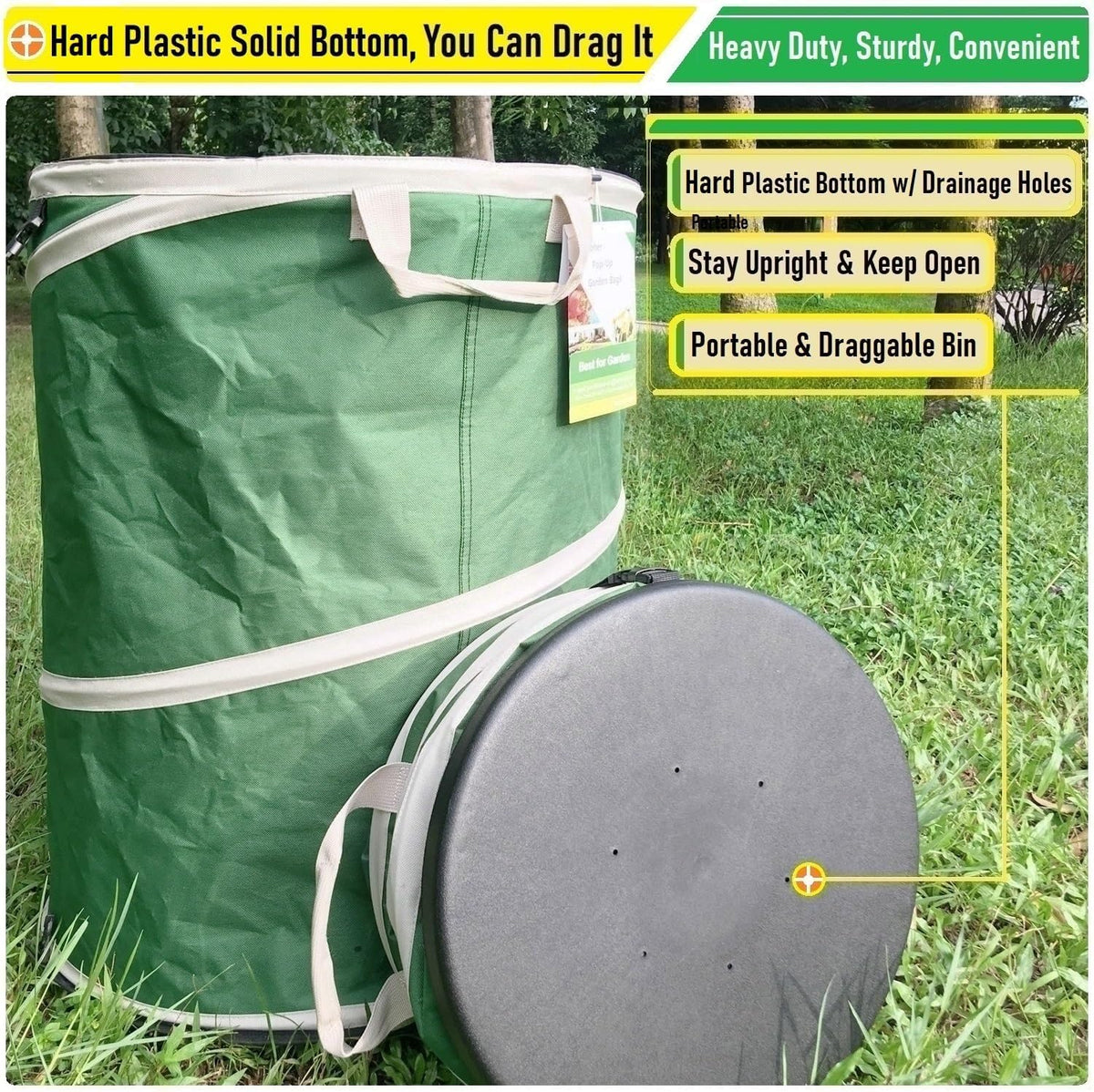 24-Gallon Collapsible Trash Can (19x21 in) Hard-Shell Bottom Yard Garden Bag for Yard Waste,Debris Bags,Pop-Up Trash Can,Recycling Bin,Camping Waste Bin,Laundry Hamper,Lawn Grass,Leaf Bag,Weeds Barrel