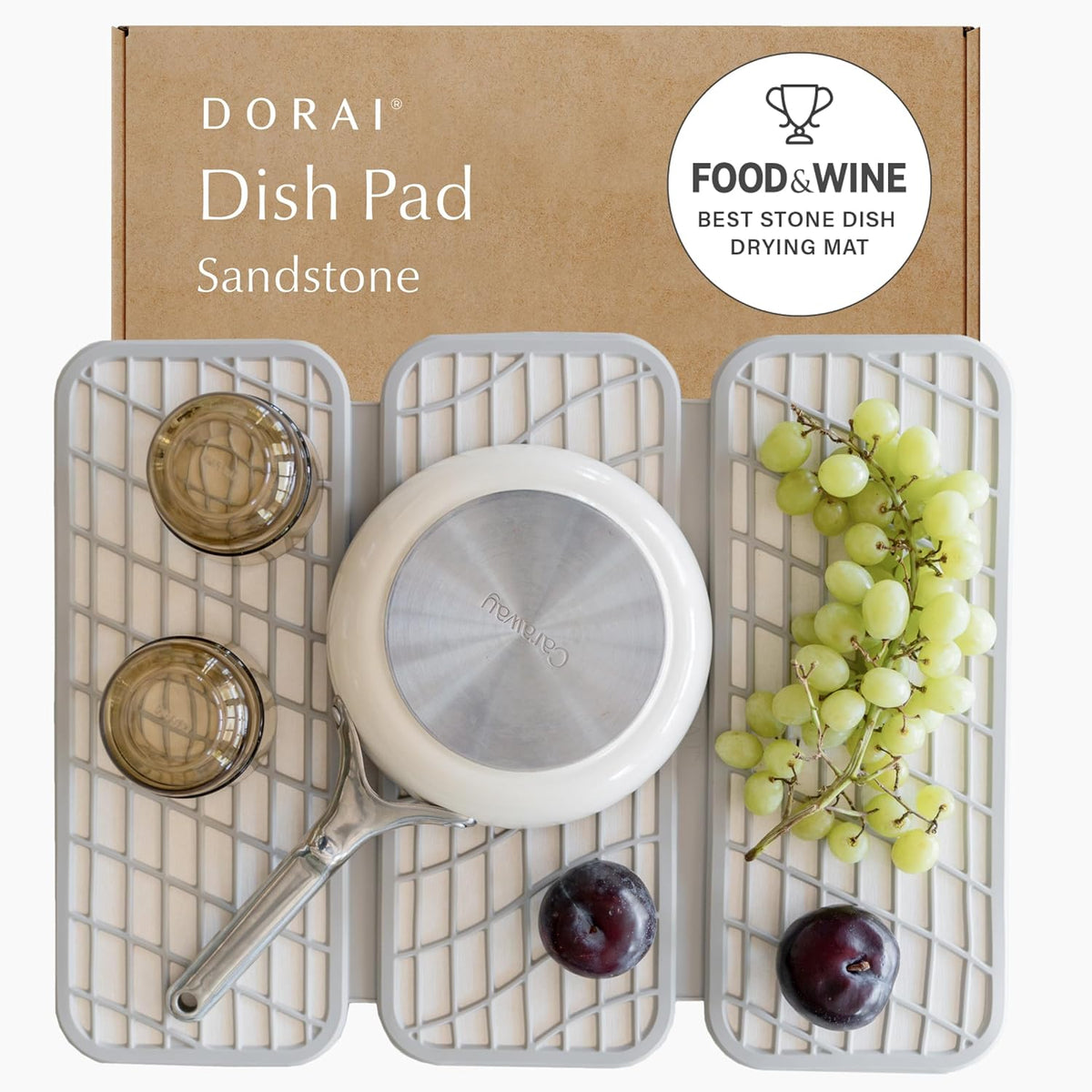 Dorai Home Dish Pad - Diatomaceous Earth Stone Drying Mat for Kitchen Counter - Quick Drying -Stone Dish Drying Mat for Kitchen - (24.6" x 16.5")
