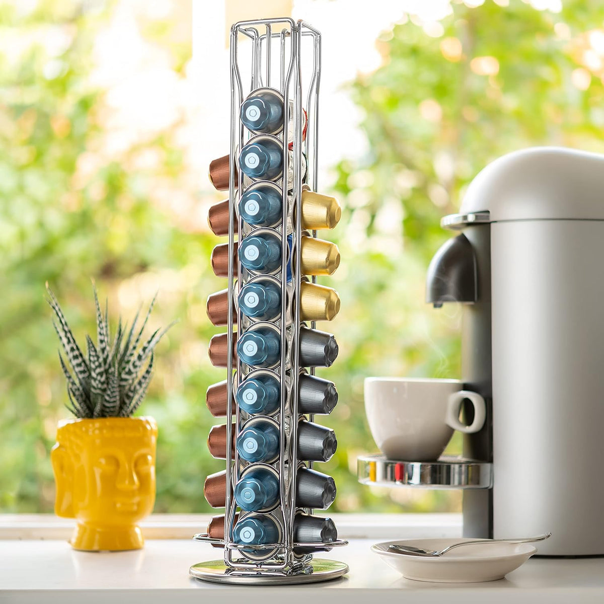 Mixpresso Capsule Spinning Carousel Holder I 360 Degree Rotatable Coffee Capsules Holder Rack I Solid Base, Holds 40 Coffee Pods Easy Access