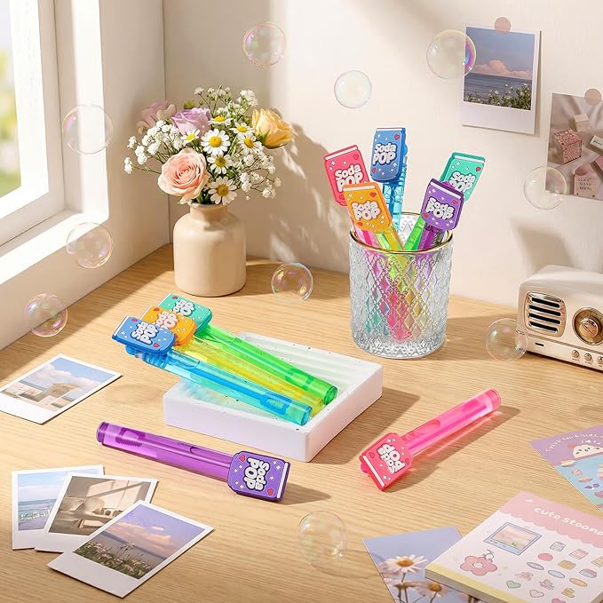 Jenaai 24 Pcs Soda Pop Bubble Wands Kpop Bubbles Party Favors for Summer Activity Cartoon Birthday Gifts Carnival Goody Bag Stuffers Wedding Supplies