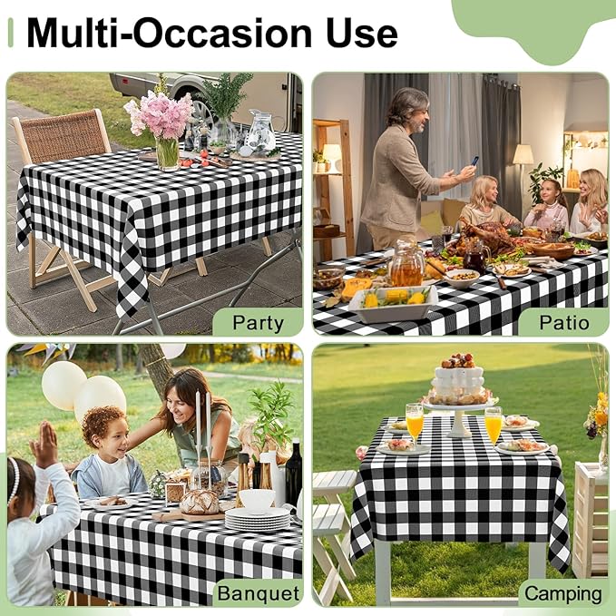 Smiry 20 Pack Black Gingham Disposable Tablecloths - 54" x 108" Heavy Duty Plastic Table Cloth, Waterproof Buffalo Plaid Table Covers for Picnic, Banquets, Outdoor Parties
