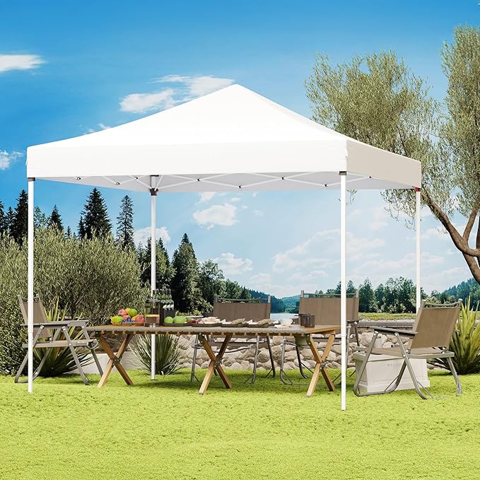 Shades 10x10 Pop Up Canopy, Heavy Duty Beach Tent with Carrying Bag for Easy Moving, Sun Shelter for Parties, Events, Camping, Outdoor Gazebo with 420D PU Coated Waterproof White Fabric