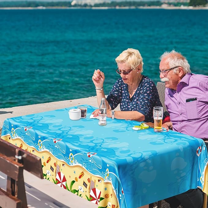 4Pcs Summer Beach Tablecloth, 54 x 108 Inch Pool Summer Tablecloth Beach Party Decorations, Disposable Plastic Beach Table Cloth, Hawaiian Table Cloth for Summer Tropical Birthday Party Decorations