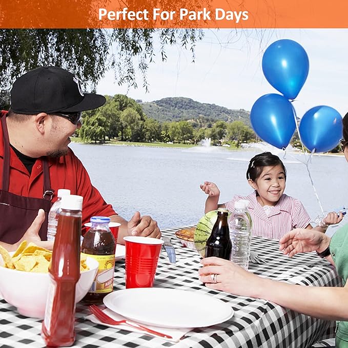 6ft Picnic Table and Bench Cover, Camping Essentials RV Gear, 72in Waterproof Windproof Outdoor Elastic All Around Tablecloth, Fitted Rectangle Tables and Seats, Black-White Checkered