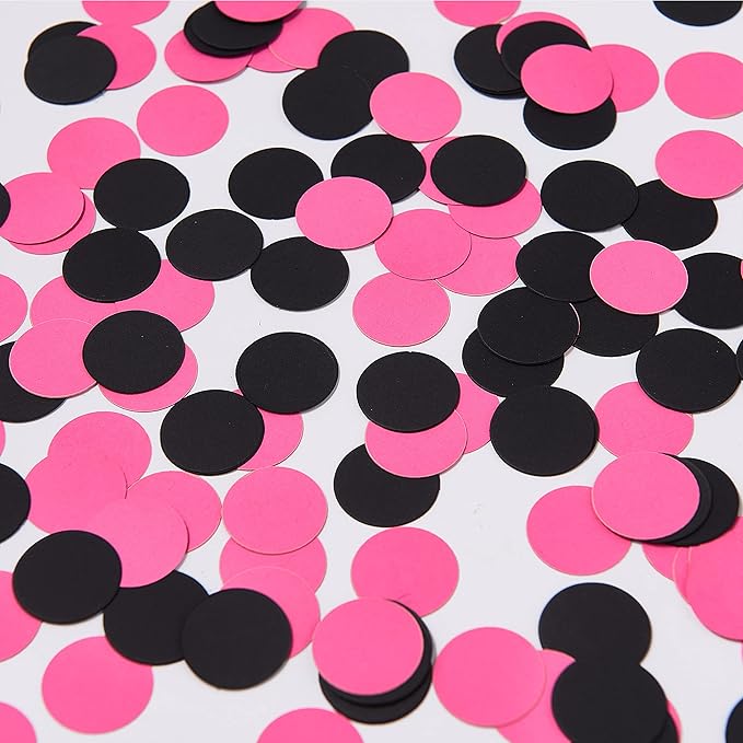 200pc Hot pink Black Paper Table confetti, Circle Dots Glitter Party Table Confetti for Wedding Baby Shower Birthday Party Decoration Suppiles Table Decoration 1 Inch