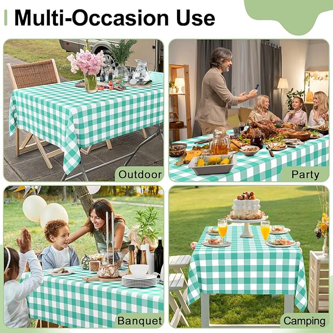 Smiry 3 Pack Teal Gingham Disposable Tablecloths - 54" x 108" Heavy Duty Plastic Table Cloth, Waterproof Buffalo Plaid Table Covers for Picnic, Banquets, Outdoor Parties