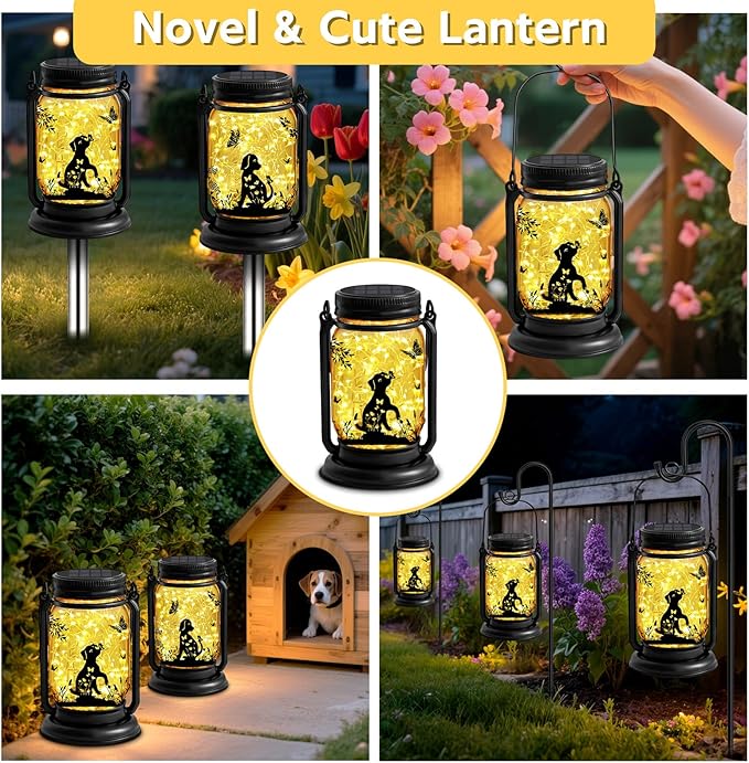 Dog Hanging Mason Jar Solar Lights, Labrador Retriever Solar Lanterns 3-in-1 Outdoor Waterproof, Birthday Gifts for Women Mom Mother's Day Dog Lover, Garden Decor for Patio Yard Balcony Decoration