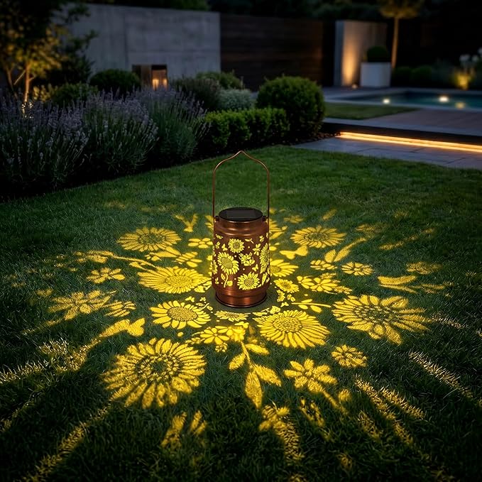 Solar Lantern Outdoor Waterproof, Gifts for Women Mom Grandma, Hanging Metal Light Sunflower Garden Decor for Yard Patio Lawn