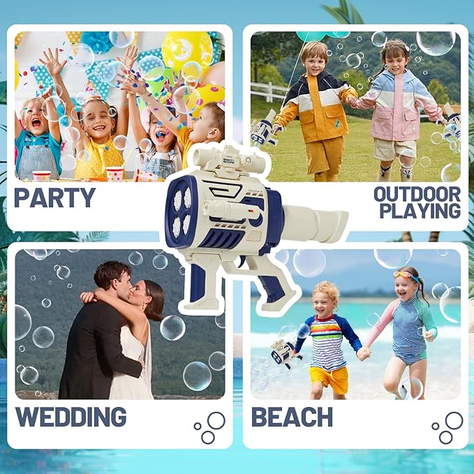 Houscly Bubble Gun for Kids Rechargable Bubble Blaster Blower Gun for Boys Girls Birthday Gift Bubble Machine Outdoors Toys for Summer Fun Wedding Party Easter Gift (Blue)