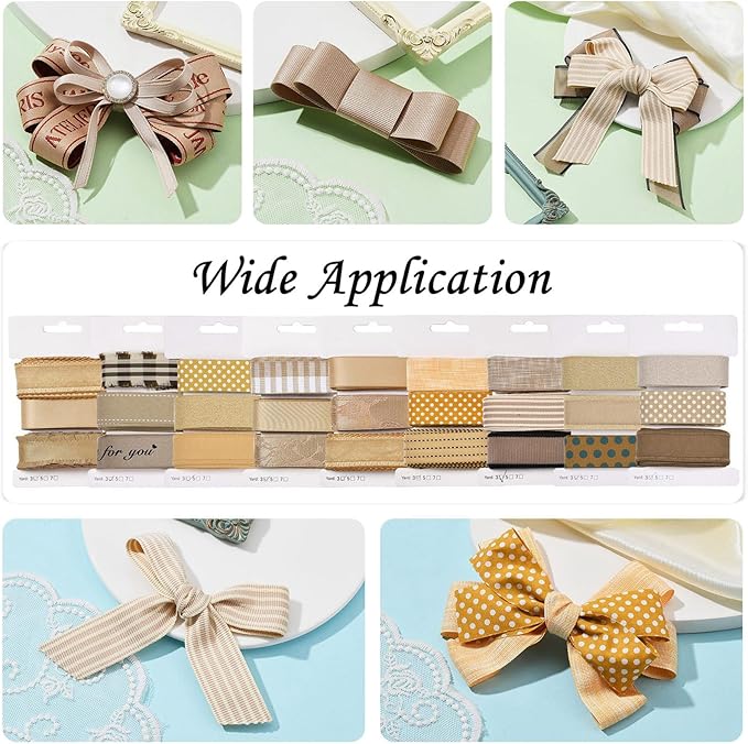 BEEFLYING 3 Styles Ginger Wire Edged Ribbons for Gift Wrapping, 25~28mm×2.7m Satin Ribbons for Wedding Party Decoration Hair Bows Flower Designs Sewing and Craft, 9 Yards