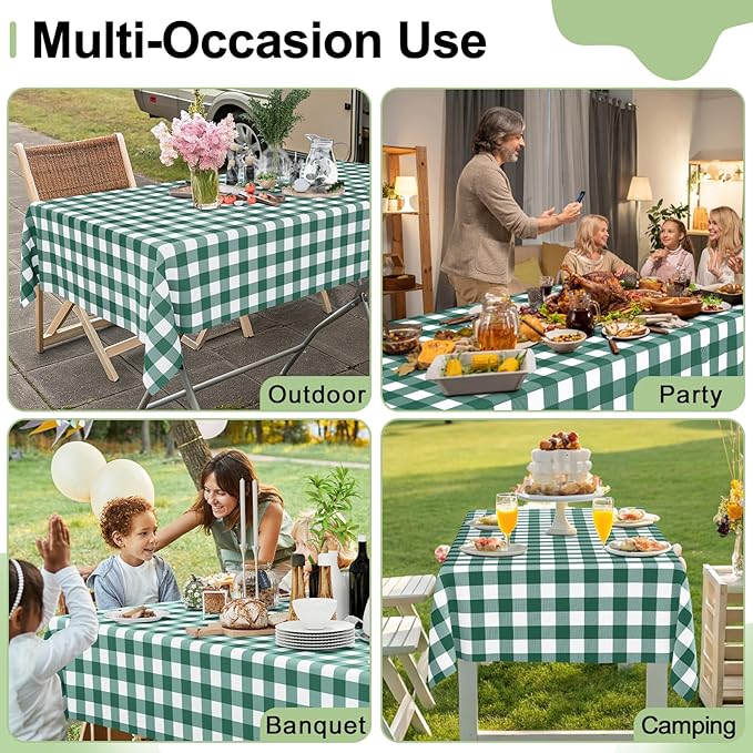 Smiry 3 Pack Hunter Green Gingham Disposable Tablecloths - 54" x 108" Heavy Duty Plastic Table Cloth, Waterproof Buffalo Plaid Table Covers for St. Patrick's Day, Banquets, Parties