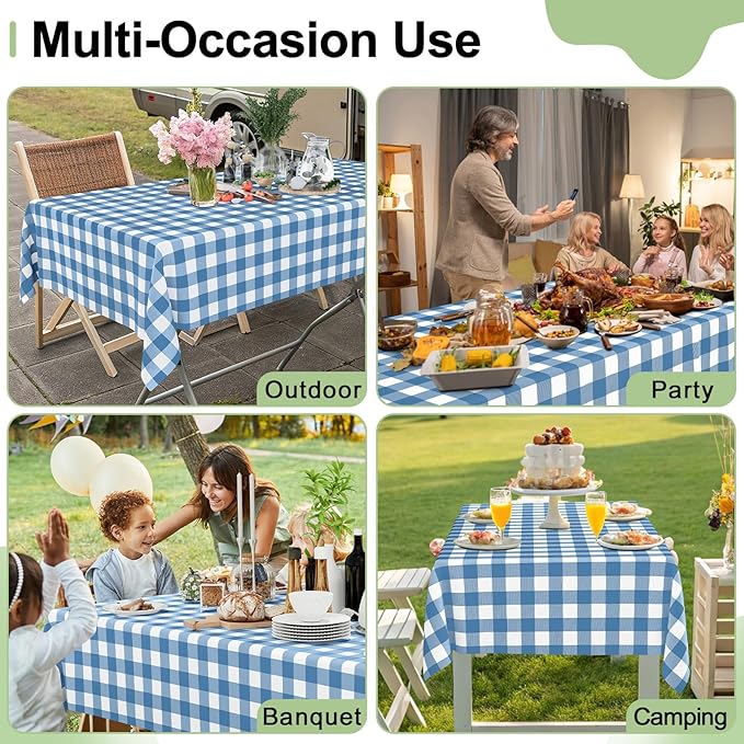 Smiry 6 Pack Aquamarine Gingham Disposable Tablecloths - 54" x 108" Heavy Duty Plastic Table Cloth, Waterproof Buffalo Plaid Table Covers for Picnic, Banquets, Parties