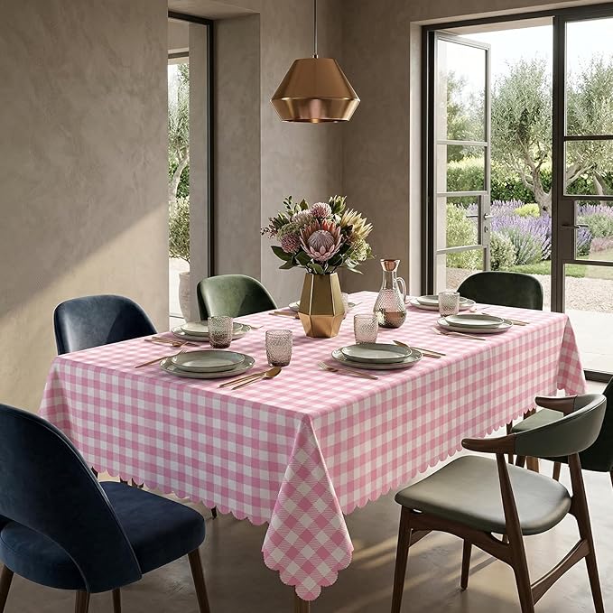 3 Pack Pink and White Checkered Tablecloth, 54 X 108Inch Plastic Red Gingham Table Cloth Waterproof Red Checkered Table Cover for Easter Mother's Day Wedding Birthday Anniversay Baby Bridal Shower