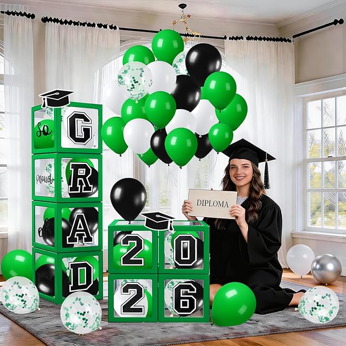 Graduation Decorations 2026 Graduation Party Decorations Set of 4 Boxes with 129pcs Balloons Arch Garland Kit Party Supplies for Any Grades Green