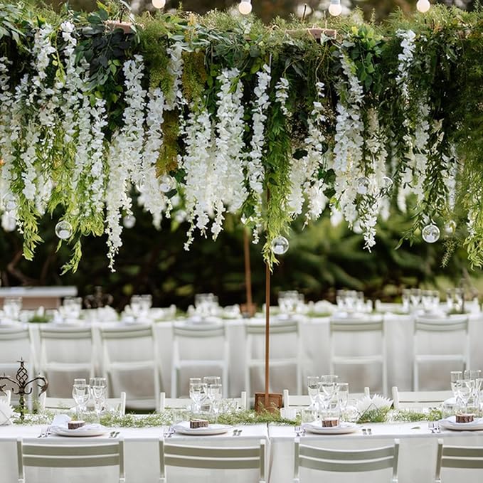 Alotiki Wisteria Hanging Flowers,Fake Hanging Flowers,Wisteria artificiales Garland for Home Wedding Arch Floral Party Garden Ceremony Outdoor Decor,3.6 feet Long(25,White)