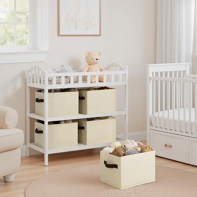 Cupic Cupid Storage Bins Closet, Fabric Closet Organizers and Storage, 6-Pack Baskets for Organizing, Large Storage Boxes with Handles for Clothes and Toys, Beige