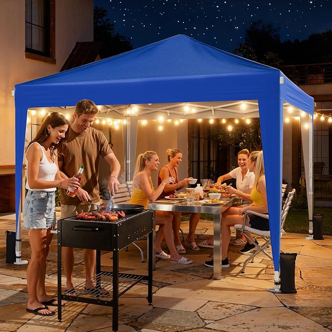 10x10 Pop Up Canopy with Sidewalls, Instant Portable Canopy Tent with Carry Bag for Commercial Events, Camping, Parties - Blue